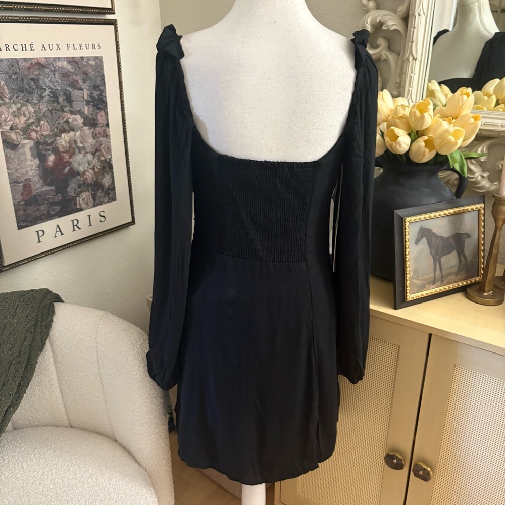 ARITZIA WILFRED Black Novella Mini Dress Puff‎ Sleeve Size 8 NWT - Picture 9 of 13
